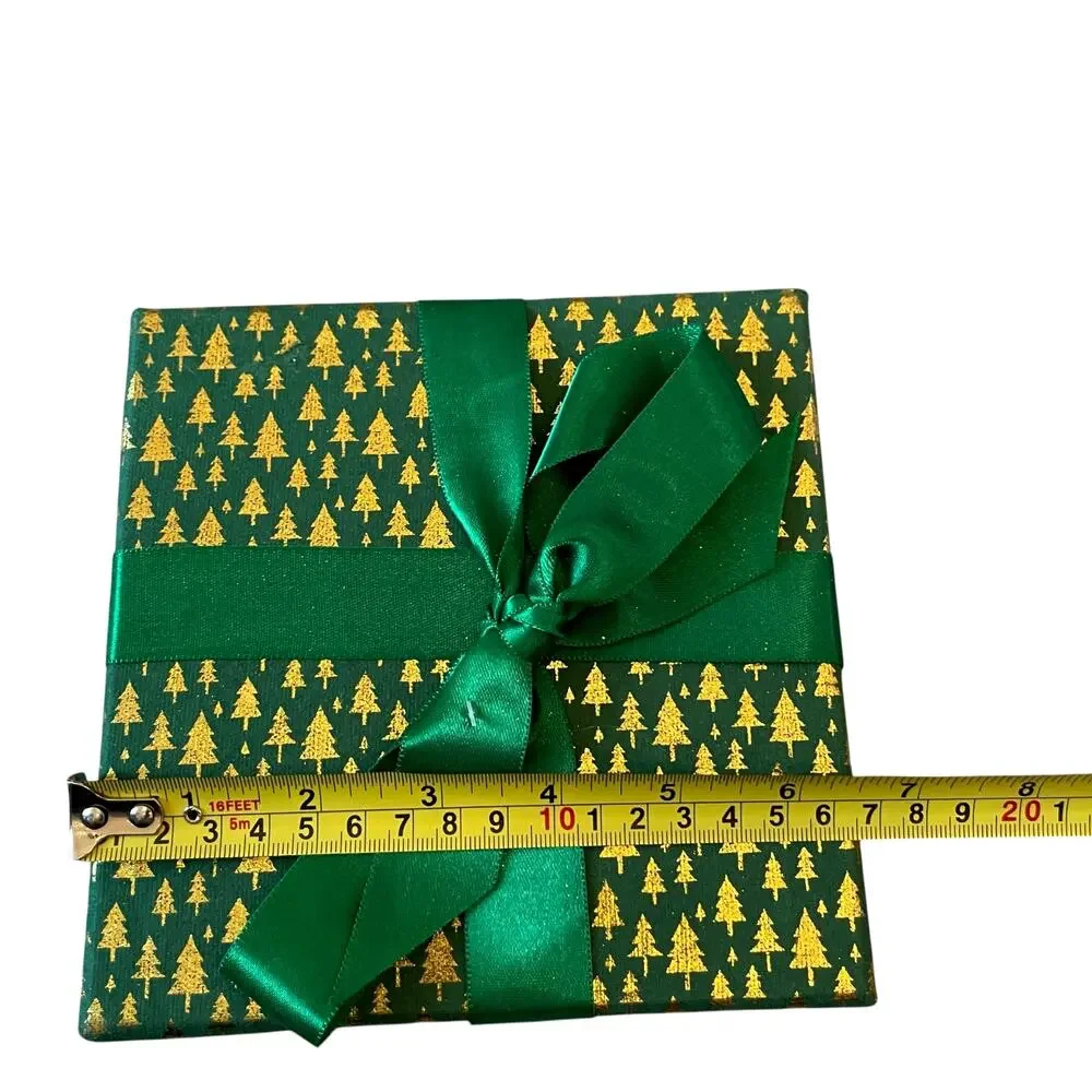 Christmas Gift Boxes w/ Lids Ribbon 4pc Premium Holiday Gift Wrap Green Gold NEW